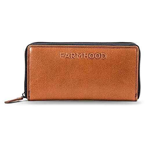 FARMHOOD Memphis Damen Leder Geldbörse | Portemmonaie mit RFID-Schutz |19,5cm großer Geldbeutel im Querformat mit Karten-und Münzfächern von Farmhood