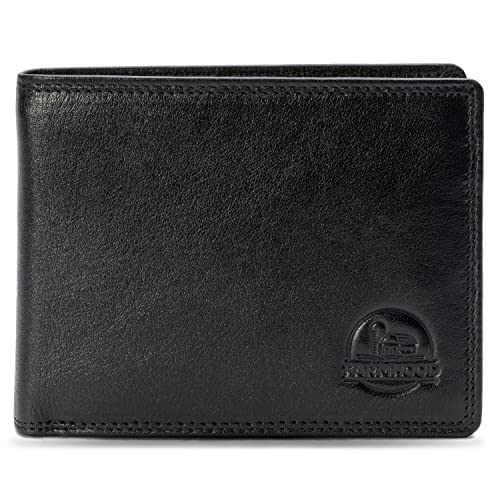 FARMHOOD Memphis Herren Geldbörse aus Leder 12,5 cm - Portemonnaie mittelgroß mit 7 Kreditkartenfächer und 2 Ausweisfächer - Geldbeutel mit 3 Steckfächer und Münzfach (Black) von FARMHOOD