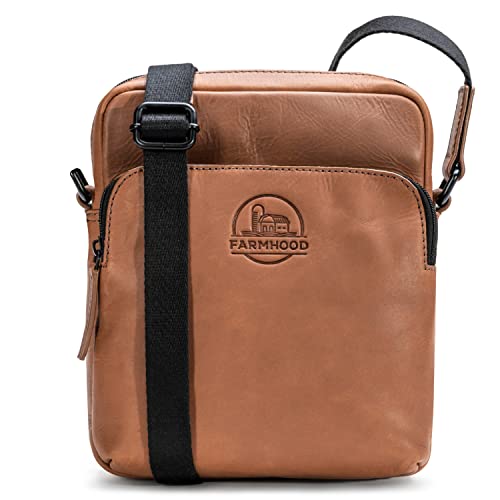 FARMHOOD Nashville Damen/Herren große Leder Umhängetasche mit vielen Fächern | breiter, längenverstellbarer Gurt | Crossbody Bag 22 cm von FARMHOOD