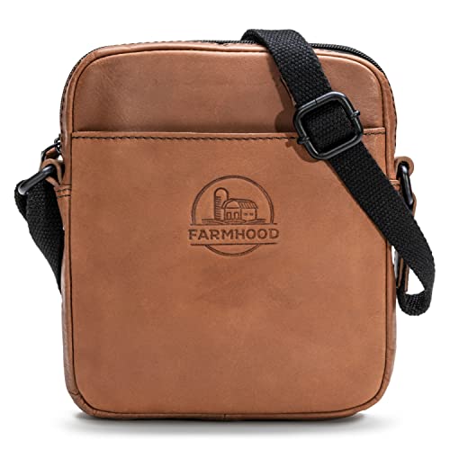 FARMHOOD Nashville Damen/Herren Leder Umhängetasche | längenverstellbarer Schulterriemen & Reißverschlussfach | Crossbody Bag 18 cm von FARMHOOD