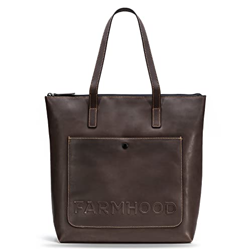 FARMHOOD Nashville Leder Shopper Tasche Damen | große Schultertasche mit Reißverschluss & zwei Steckfächer | 35 cm von FARMHOOD