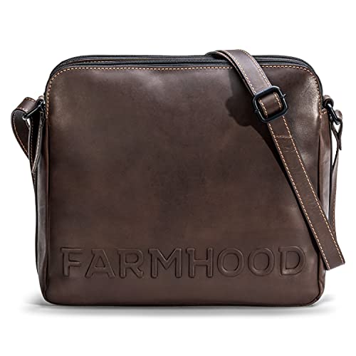 FARMHOOD Nashville Damen/Herren Leder große Umhängetasche mit vielen Fächern | längenverstellbarer Riemen | Aktentasche 29 cm von Farmhood