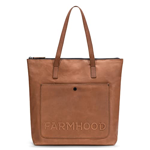 FARMHOOD Nashville Leder Shopper Tasche Damen | große Schultertasche mit Reißverschluss & zwei Steckfächer | 35 cm von Farmhood
