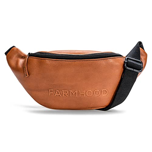 Farmhood Memphis Damen/Herren Gürteltasche aus Leder 34 cm - Hüfttasche mit Reißverschlussfach auf der Rückseite - Bauchtasche groß mit Reißverschlussfach innen (Camel) von FARMHOOD