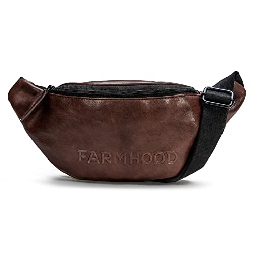 Farmhood Memphis Damen/Herren Gürteltasche aus Leder 34 cm - Hüfttasche mit Reißverschlussfach auf der Rückseite - Bauchtasche groß mit Reißverschlussfach innen (Dark Brown) von FARMHOOD