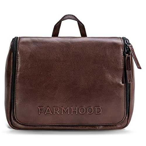 FARMHOOD Memphis Damen/Herren großer Leder Kulturbeutel | viele Fächer mit Reißverschluss | Kosmetiktasche 27 cm von FARMHOOD