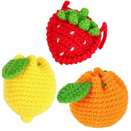 3 Arten von handgefertigten gehäkelten Mini-Geldbörsen mit Kordelzug – Orange, Zitrone, Erdbeere, handgewebte Baumwoll-Aufbewahrungstaschen, ein schönes Weihnachtsgeschenk für Frauen, Mehrfarbig, 3 Arten von handgefertigten gehäkelten Mini-Geldbörsen mit Kordelzug – Orange, Zitrone, Erdbeere, handgewebte Baumwoll-Aufbewahrungstaschen, ein schönes Weihnachtsgeschenk für Frauen, Mehrfarbig, von FARUCAR