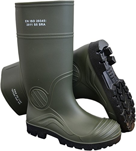PVC Baustiefel Arbeitsstiefel S5 Sicherheitsstiefel Gummistiefel Stahlkappe S5-Olive-45 von FARUS