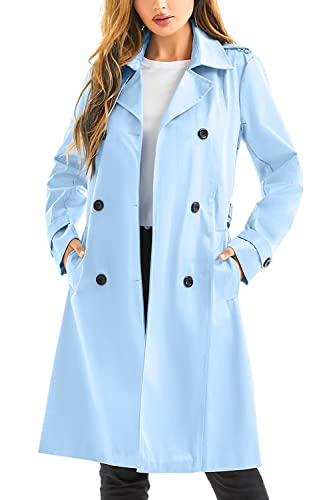 FARVALUE Damen Wasserdichter Trenchcoat Lang Zweireihig Windbreaker Klassischer Gürtel Revers Mantel mit abnehmbarer Kapuze, Neuware, XL von FARVALUE