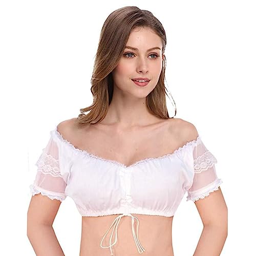 FARYODI Dirndlbluse Damen - Spitzen Oberteile Damen Crop top Bauchfreies Oberteil Kurz Tops V-Ausschnitt Elegant Spitzenshirt Steampunk Sommer Top Kostüme Weiß Elegante für Oktoberfest von FARYODI