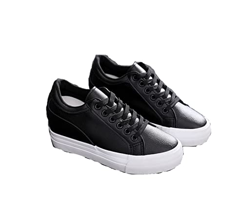 Frauen High-Top-Trainer Höhe Erhöhende Schuhe Plattform Lässige Sport-Gymnastik Schnürschuhe Athletisch Versteckter Absatz Chunky Sneakers Keilstiefel (Color : Black, Size : 36 EU) von FARZAH