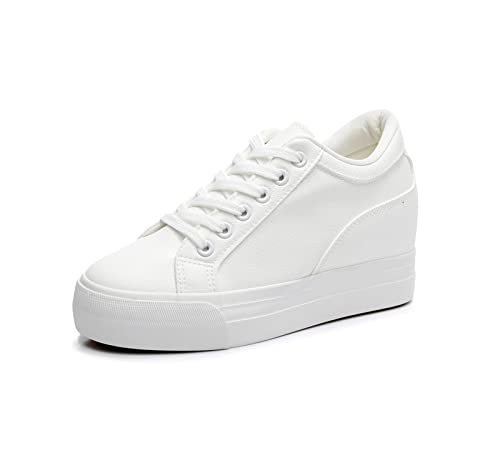 Frauen High-Top-Trainer Höhe Erhöhende Schuhe Plattform Lässige Sport-Gymnastik Schnürschuhe Athletisch Versteckter Absatz Chunky Sneakers Keilstiefel (Color : White, Size : 36 EU) von FARZAH