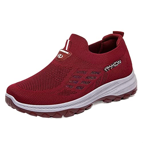 Low-Top-Schnalle, runde Zehen, sportliche Wanderschuhe for Damen, Wedge-Plateau-Sneakers, flache Slip-on-Schuhe for Binden, lässige Canvas-Low-Top-Schuhe mit dicker Sohle ( Color : Red , Size : 37 EU von FARZAH