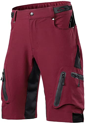 Herren MTB Hose mit 3D Sitzpolster Radhose Kurz Männer Fahrradhose, Schnelltrocknend Atmungsaktiv Herren Radlerhose Mountainbike Hose (Rot,M) von FASCINATDECO
