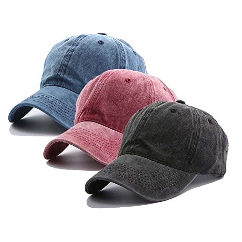 FASECKS 3er-Pack Vintage Washed Plain Baseball Cap Kappe, weiche Baumwolle Trucker Dad Hats Geschenk für Männer/Frauen von FASECKS