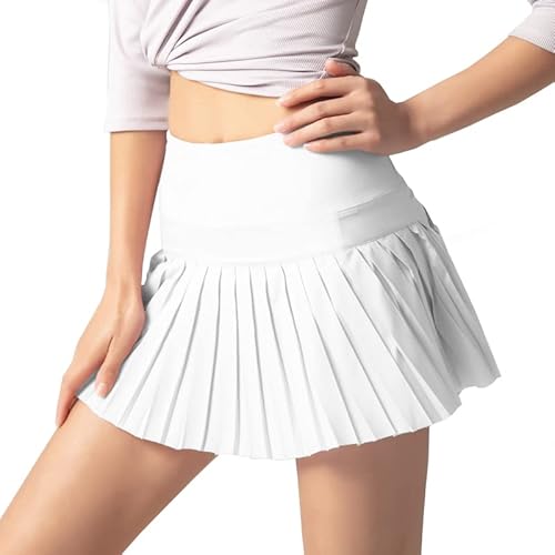 FASECKS Tennisröcke mit Shorts Athletic Skorts Golf Skort Plissee Shorts Sport Skort mit Tasche Minirock, weiß, 52 von FASECKS