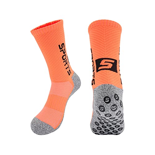 Grip Socken Fußball Atmungsaktiv Sport Training Zubehör für Damen und Herren Rutschfeste Lange Socken für Fußball Rugby, Orange, One size von FASECKS