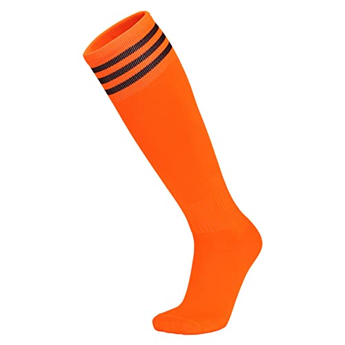 Jungen Fußballsocken Team Sport dünne Kniestrümpfe für Erwachsene Jugendliche Kinder, Orange, L von FASECKS