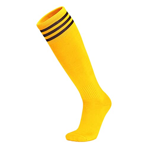 Jungen Fußballsocken Team Sport dünne Kniestrümpfe für Erwachsene Jugendliche Kinder, gelb, S von FASECKS