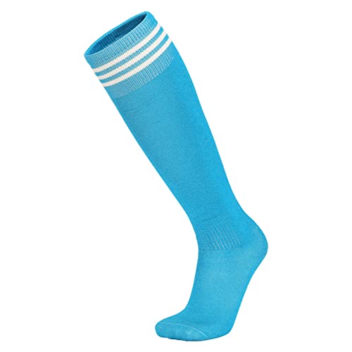 Jungen Fußballsocken Team Sport dünne Kniestrümpfe für Erwachsene Jugendliche Kinder, hellblau, L von FASECKS