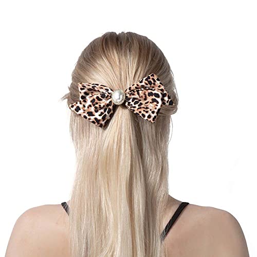 FASELE Große Leopardenmuster Schleife Peral Schleife Haarspangen Federclip Haarspange Wickeln Kopfbedeckung Haarschmuck für Damen von FASELE