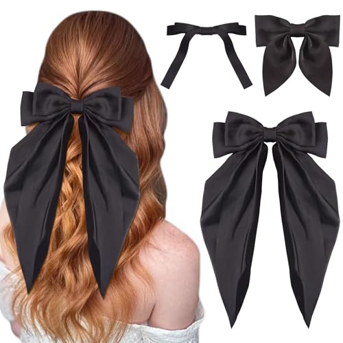 FASHEWELRY Haarspangen aus Stoff, große Schleife, geknotet, Haarnadeln mit langem seidigem Satin-Schwanzband für Damen, Haar-Accessoires, 3 Stück FASHEWELRY Haarspangen aus Stoff, große Schleife, geknotet, Haarnadeln mit langem seidigem Satin-Schwanzband für Damen, Haar-Accessoires, 3 Stück von FASHEWELRY
