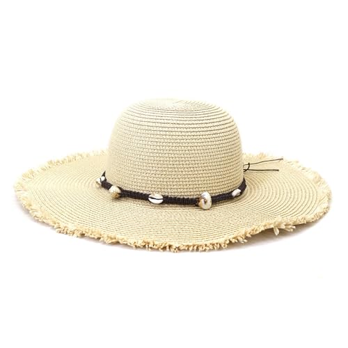 FASHIIROW Stroh Sommerhut Frauen Mit Breiter Krempe Strohhut Weiche Krempe Falten Up Up Hut Mach Sun Hut UPF 50+-Beige-M von FASHIIROW
