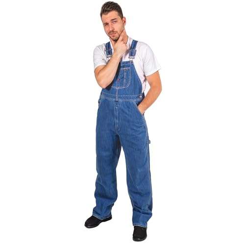 FASHIO FF Latzhose für Herren, strapazierfähig, Arbeitskleidung, Jeans, Latzhose, Overalls für Herren, mit verstellbaren Trägern und Werkzeugtaschen, Hell, blau, 34W / 30L von FASHIO FF