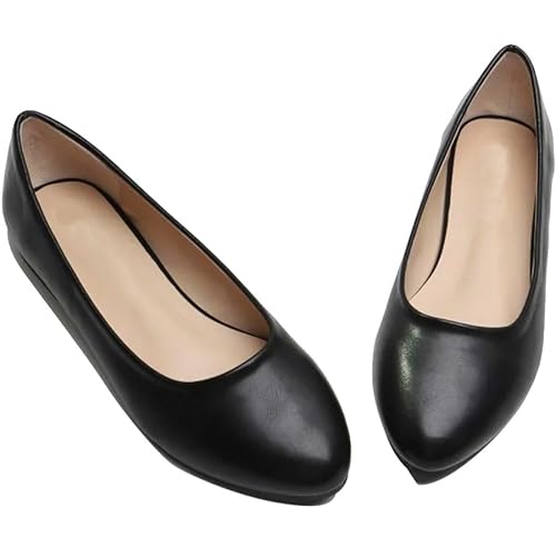 Bequeme flache Damen-Ballett-Pumps, Slip-On mit spitzem klassischem geschlossenem Zehen-Design, ideal für Freizeitkleidung, Fahren, Spazierengehen, Schwarz, matt, 39 EU von FASHION 7STAR