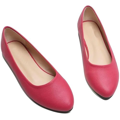 Bequeme flache Damen-Ballett-Pumps, Slip-On mit spitzem klassischem geschlossenem Zehen-Design, ideal für Freizeitkleidung, Fahren, Spazierengehen, burgunderfarben, 37 EU von FASHION 7STAR