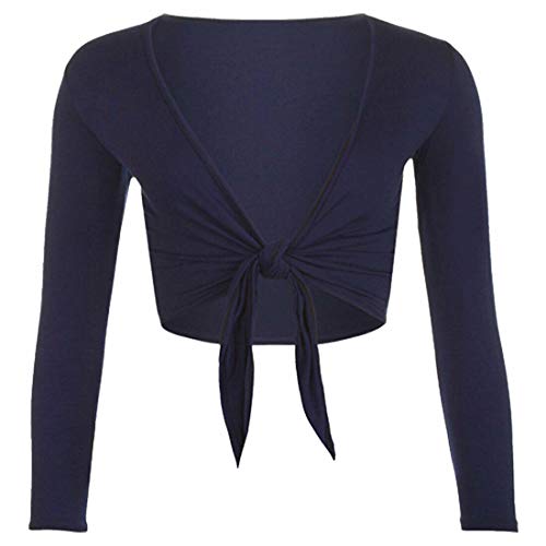 Damen Bolero mit langen Ärmeln, Stretch, bauchfrei, Cardigan, mit Knoten, Größe 34-54 Gr. 34-36, navy von FASHION 7STAR