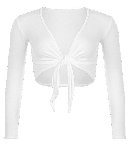 Damen Bolero mit langen Ärmeln, Stretch, bauchfrei, Cardigan, mit Knoten, Größe 34-54 Gr. 34-36, weiß von FASHION 7STAR