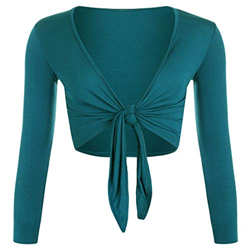 Damen Bolero mit langen Ärmeln, Stretch, bauchfrei, Cardigan, mit Knoten, Größe 34-54 Gr. 42-44, blaugrün von FASHION 7STAR