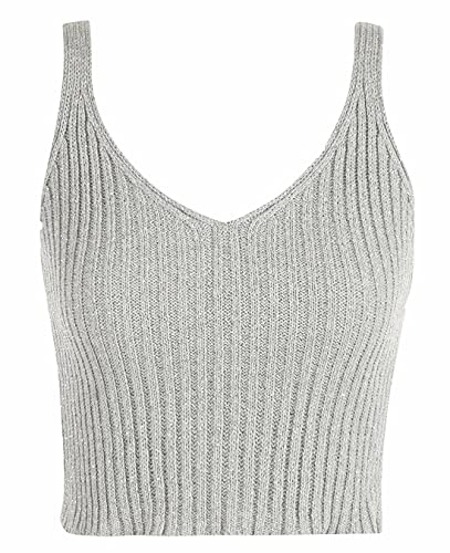 Damen Strick-Top aus Lurex, bauchfrei, ärmellos, glitzernd, gerippt, silber, 34-36 von FASHION 7STAR