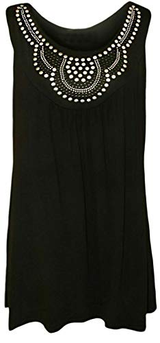 FASHION 7STAR Ärmelloses T-Shirt mit langen Perlen und Strasssteinen, Übergröße, U-Ausschnitt, Gr. 42-56 Gr. 48-50 Plus, Schwarz von FASHION 7STAR