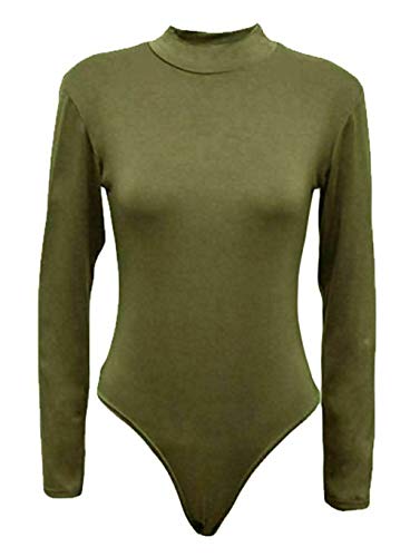 FASHION 7STAR Damen-Body mit Rollkragen, langärmelig, Stretch, Gymnastikanzug, Rollkragen, Ballett, Tanz-Body, Größen 34-54 Gr. 38-40, khaki von FASHION 7STAR