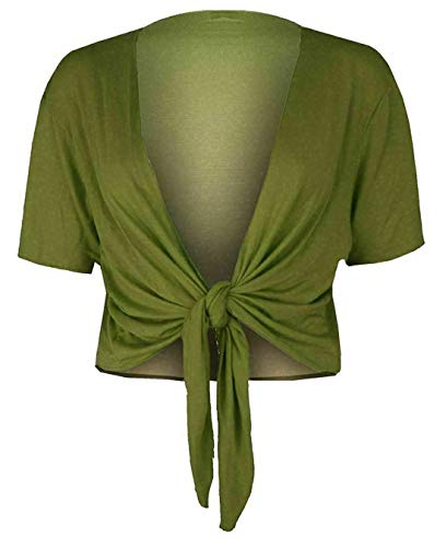 FASHION 7STAR Damen Bolero-Bolero, bauchfrei, kurzärmlig, Stretch, offenes Oberteil, Größen 36-54, khaki, 34-36 von FASHION 7STAR