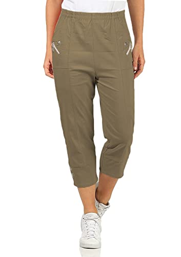 FASHION 7STAR Damen-Caprihose mit 3/4-Elastik-Taille, 3/4-Caprihose mit Taschen, mokka, 50 von FASHION 7STAR