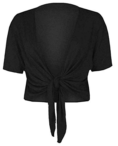 FASHION 7STAR Damen Casual Tie Up Crop Top Damen Kurzarm Stretch Offenes Top Bolero Shrug Größen 36-54 Gr. 38-40, Schwarz von FASHION 7STAR