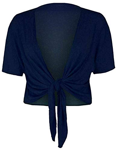 FASHION 7STAR Damen Casual Tie Up Crop Top Damen Kurzarm Stretch Offenes Top Bolero Shrug Größen 36-54 Gr. 46-48, navy von FASHION 7STAR