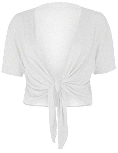 FASHION 7STAR Damen Casual Tie Up Crop Top Damen Kurzarm Stretch Open Top Bolero Shrug Größen 36-54, cremefarben, 50-52 von FASHION 7STAR