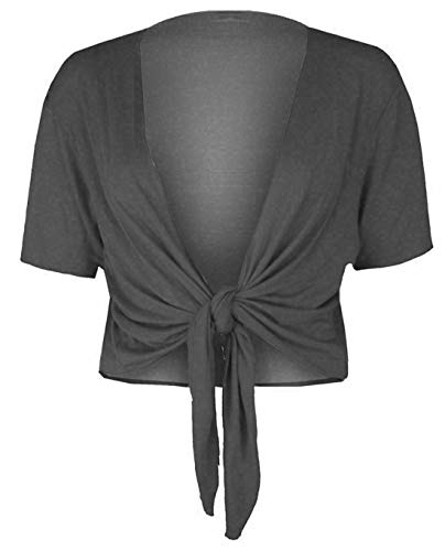 FASHION 7STAR Damen Casual Tie Up Crop Top Damen Kurzarm Stretch Open Top Bolero Shrug Größen 36-54, dunkelgrau, 38-40 von FASHION 7STAR