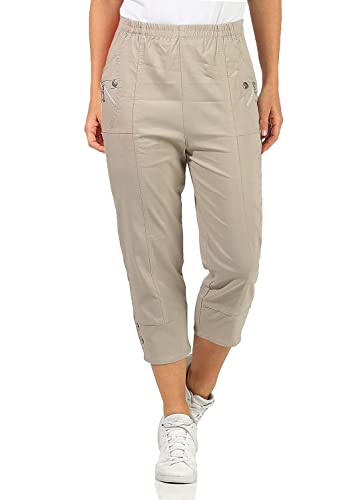 FASHION 7STAR Damen Dreiviertel-Stretch Cropped-Hose Damen 3/4 Elastische Taille Sommer Caprihose mit Taschen, beige, 42 von FASHION 7STAR