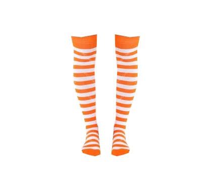 FASHION 7STAR Damen Oberschenkelhohe Socken, einfarbig, gestreift, über dem Knie, lange Kniestrümpfe für Damen, Schiedsrichtersocken, Weiß/Orange, 4-6 von FASHION 7STAR