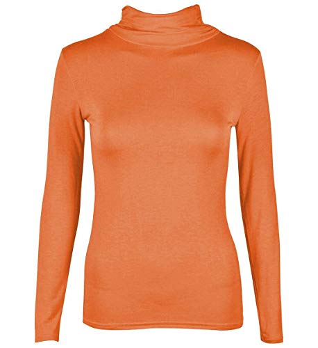 FASHION 7STAR Damen Rollkragenpullover, Langarm, Stretch, einfarbig, Rollkragen, Stretch-Top, Größe 36-54, Orange, 46-48 von FASHION 7STAR