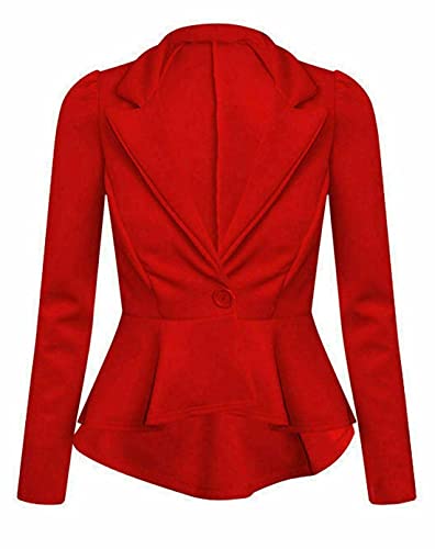 FASHION 7STAR Damen-Blazer, Schößchen, Rüschen, lange Ärmel, ausgestellt, schmale Passform, Übergröße, 36-52, rot, 38 von FASHION 7STAR