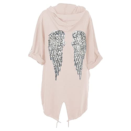 FASHION 7STAR Damen Cardigan mit langen Ärmeln und Pailletten auf der Rückseite, Angel Wings, für Damen, weite Oversize Kapuzenjacke, Stone von FASHION 7STAR