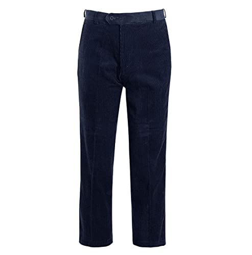 FASHION 7STAR Erwachsene 2 Seitentaschen Stretch Cord Klassische Passform Flache Vorderseite Erwachsene Büro Gürtel Hose, navy, 42W x 29L von FASHION 7STAR