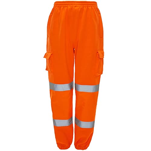 FASHION 7STAR Hi Vis Viz Jogginghose für Herren, hohe Sichtbarkeit, reflektierendes Band, Streifenmuster, Arbeitskleidung, Jogginghose (Orange, Größe L) von FASHION 7STAR