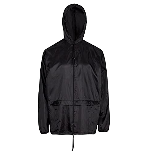 FASHION 7STAR Kagoul Regenjacke für Damen, Unisex, wasserdicht, langärmelig, leicht, elastische Manschette, Outdoor-Reißverschluss, Midi-Regenmantel, Schwarz , M von FASHION 7STAR